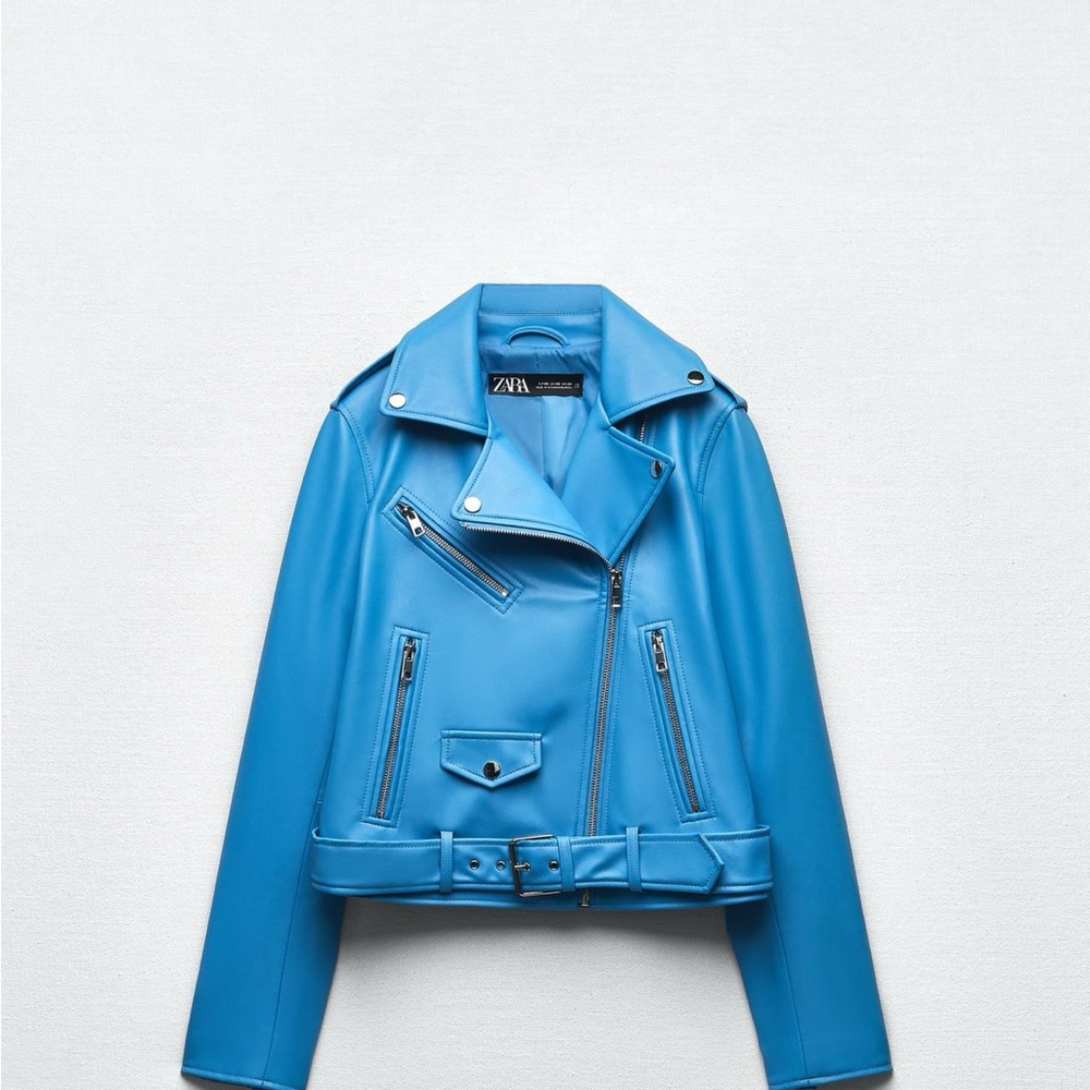 Zara Women's Blue Faux Leather Jacket